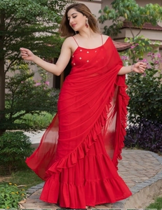 Sari Sharara KV Royal Red Ruffle (Conjunto de 2 piezas) - Product Image 3