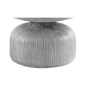 Tavolino da Caffè Rotondo Grigio Effetto Invecchiato con Elegante Base a Piedistallo - Product Image 4