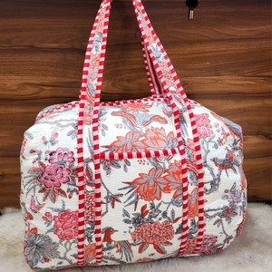 Bolsa de Viaje Grande de Algodón para Fin de Semana, Hecha a Mano, Acolchada, con Estampado de Bloques, con Cremallera, para Pasar la Noche, Venta al por Mayor del Fabricante - Product Image 4