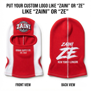 Zaini Enterprises Premium 280 GSM 100% Cotton <b>Balaclava</b> Red White Stretch Knit Custom Embroidered Logo Multi Panel Face Cover - Product Image 1