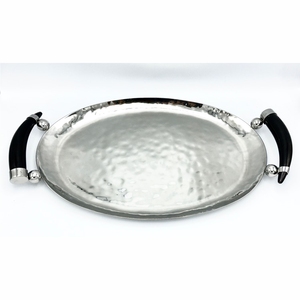 Plateau de service carré moderne en aluminium argenté, plateau décoratif de luxe en métal avec poignée en fausse corne pour la décoration de la maison - Product Image 6