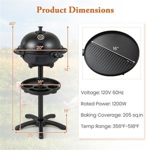 Barbecue a Gas con Affumicatore 1200W, Griglia Elettrica con Doppia Zona di Cottura 2-in-1, da Terra e da Tavolo per 6-10 Persone - Product Image 4