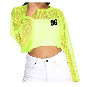Women blue <b>Fishnet</b> Mesh Crop Top Stylish Casual Streetwear Breathable Short Sleeve Festival Rave Fashion Shirt - Product Image 3