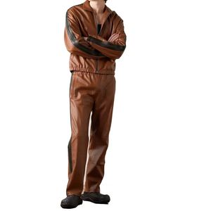 Survêtement en cuir PU de haute qualité, style décontracté, à manches longues, demi-zip, couleur unie, réversible, avec poches latérales - Product Image 1