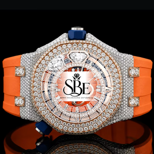 Reloj de Lujo con Diamantes Moissanite para Hombre, Personalización Completa, Correa de Goma Naranja, Esfera de Cristal de Zafiro - Product Image 1