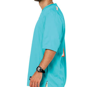 Lightweight Mesh American Football Jersey Teal V Neck Number Print Athletic Practice <b>Top</b> Oversized Light Blue T-Shirt Sportswear - Product Image 3