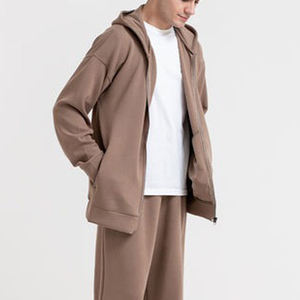 Sweat-shirt à capuche zippé marron pour homme, coupe classique, couleur unie, décontracté, en coton tricoté, pour l'automne - Product Image 6