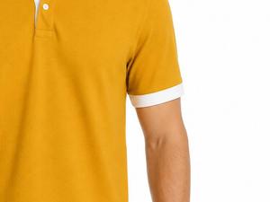 Chemise Homme en Coton Piqué Couleur Moutarde à Manches Courtes, Boutonnée, Style Décontracté, Coupe Classique, Tissu Tricoté Respirant - Product Image 5