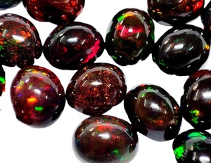 8X6MM Oval Shape Ethiopian Black Opal Multi Fire Cabochon Loose Opal Stone High Quality Calibrated Wholesale Natural Black Opal