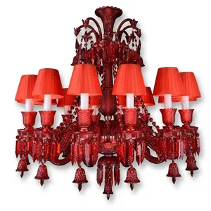 Lustre en cristal rouge importé, 14 lumières, abat-jour en tissu de luxe, lampe de plafond pour salon, hôtel, villa, décoration - Product Image 1
