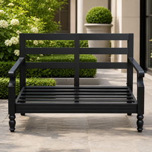 Banco de Jardín Negro para Exteriores con Asiento y Respaldo de Listones para Patio, Balcón, Parque, Terraza, Muebles de Asiento - Product Image 1