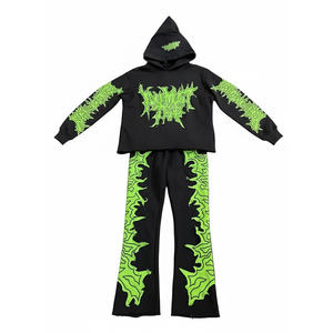 Ensemble deux pièces en molleton français de qualité supérieure, vêtements de détente en coton durable, ensemble unisexe de haute qualité imprimé à l'écran - Product Image 2