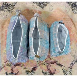 Casual Handmade Kantha Patchwork Floral Pattern Modern Zipper Closure Lightweight Kantha Pouch Set Artisan Eco-Friendly Cosmetic - Product Image 5