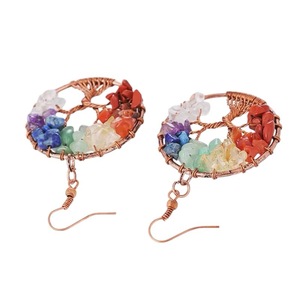 Pendientes de Gancho Hechos a Mano al por Mayor con Árbol de la Vida de los Siete Chakras, Joyería de Piedra de Ágata Natural, Estilo Feng Shui, Cristales de Piedras Preciosas del Amor - Product Image 4