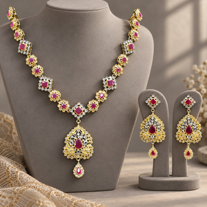 Wholesale Gold Plated Ruby CZ Necklace Earrings Maang <b>Tikka</b> Set Pakistani Bridal Jewelry Bulk Order - Product Image 4