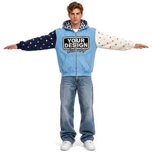 Sudadera con capucha y cremallera para hombre, de algodón, estilo urbano, con paneles de color desgastado personalizados, bordada, de moda casual. - Product Image 2