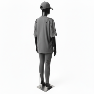 Ensemble femme : T-shirt ample en coton 200 GSM confortable et legging extensible en spandex gris avec panneau éclair et logo personnalisé - Product Image 2