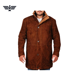 Men's Brown <b>Suede</b> Regular Slim Motorcycle <b>Jacket</b> with Faux Fur Lining Stand Collar Zipper Closure Winter Casual Eco-Friendly - Product Image 4