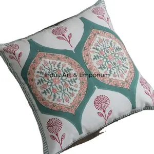 <b>Indian</b> Wholesale Hand Block Printed Cotton <b>Cushion</b> Cover Hand Made Decorative Pillow Cover - Product Image 1