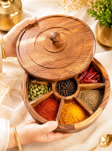 Handcrafted Wooden <b>Spice</b> <b>Box</b> 9 Inch Masala Dabba Rustic Style Kitchen Storage Organizer Traditional <b>Spice</b> Container - Product Image 4