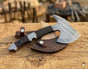 Hache à double lame faite à la main avec lame en acier Damas et manche en bois pour la survie en plein air, DIY - Product Image 3