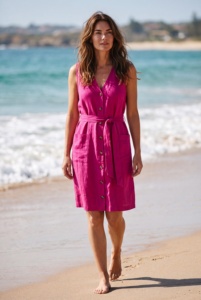 Robe longue fluide décontractée pour femme, sans manches, col en V, taille naturelle, style bohème, éco-responsable, idéale pour l'été, la plage et les vacances - Product Image 2