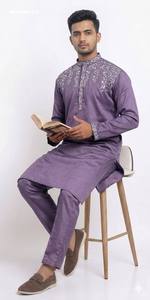 High Quality Fancy Silk with Top-Side Embroidered Readymade Full-Sleeve <b>Kurta</b>-Same Color Polo Pant Collection At Wholesale Rate - Product Image 6