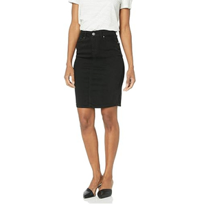 Women's Summer Casual <b>Knee</b> Mini Cotton Denim Skirt Washed Slim Fit Button Decoration Natural Waistline Featuring Pocket Hem - Product Image 4