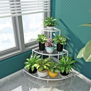 Handmade 3 Tier Metal Corner Plant Stand White Freestanding Flower Pot Display Rack Indoor Outdoor Garden Shelf - Product Image 2