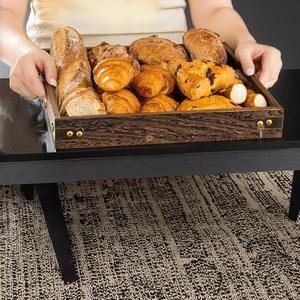 Plateau de service en bois massif en gros, plateau décoratif carré pour un look vintage - Product Image 3