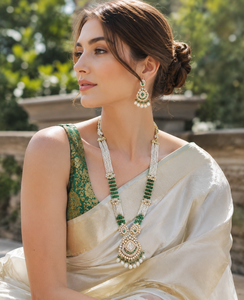 Collier long en zircon Kundan pour soirée, ensemble de bijoux en laiton imitation perle SKU-AN 402 CC - Product Image 2