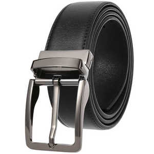 Ceinture en cuir véritable réversible noire avec boucle à ardillon en alliage, ceinture décontractée et formelle pour homme, largeur 1 3/8 pouces - Product Image 3