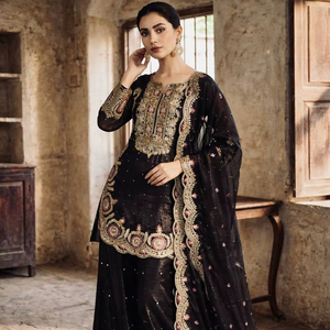 India y Pakistán Ropa Última Ropa India Look Top Sharara Traje Dupatta en Bordado Trabajo Personalizar Ropa Étnica al por mayor - Product Image 1