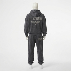Conjunto de Sudadera con Capucha y Pantalones Jogger Personalizado en Gris Carbón con Pedrería, de Algodón y Felpa, Estilo Urbano Oversize, Venta al por Mayor OEM - Product Image 4