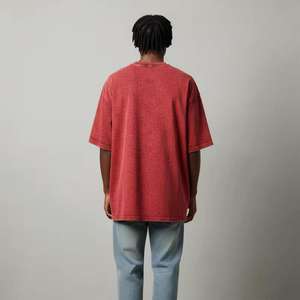 T-shirt homme coupe ample, épaules tombantes, effet usé, style streetwear personnalisé, manches courtes, lavage acide, 100% coton. - Product Image 4