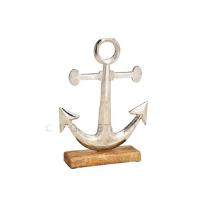 Casted Aluminum <b>Anchor</b> With Wooden Base Christmas Figurine & Ornament, High Quality Tabletop Decor for Christmas - Product Image 1