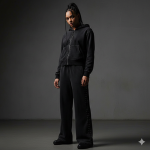 Sweat-shirt à capuche entièrement zippé personnalisé Ranzia Industry avec strass et broderie effet vieilli, et pantalon de jogging assorti - Product Image 3