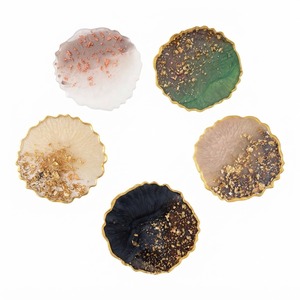 Epoxy Resin <b>Coaster</b> Set Custom Black White Agate <b>Drink</b> <b>Coasters</b> With Gold Foil Flakes Irregular Shaped Heat Resistant Cup Mats - Product Image 5
