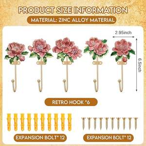 5 crochets muraux décoratifs vintage en forme de fleur, patères murales en métal, jolis crochets, porte-serviettes vintage pour fixation murale - Product Image 2
