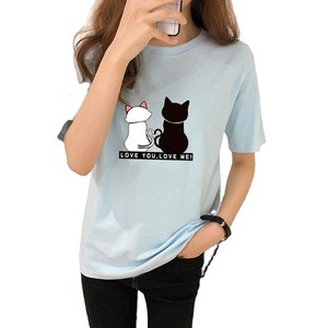 O-cou décontracté femmes coton peigné sérigraphié t-shirt Vintage à manches courtes maillot solide personnaliser mode t-shirt pour dames - Product Image 1