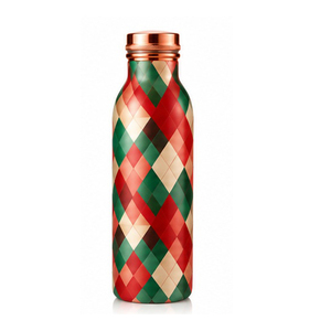 Green Metal Water Bottle With Gold Christmas <b>Ornaments</b> And Snowflakes <b>Copper</b> Lid Portable Travel Drinkware - Product Image 2