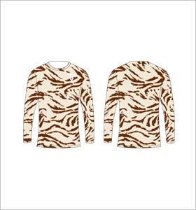 T-shirt à manches longues pour homme, imprimé sublimation personnalisé, motif vague abstraite à rayures de tigre marron, pour la chasse, la pêche, les sports athlétiques et l'entraînement. - Product Image 1