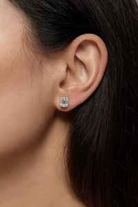 Boucles d'oreilles clous en moissanite étincelante taille baguette et diamant rond, en argent 925, bijoux de fiançailles pour femme, cadeau charmant - Product Image 5