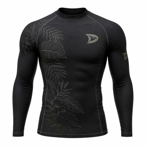 Men's Full Sleeve Rash Guard <b>Black</b> Raised Rubber Print Anti-Uv Breathable 220g Spandex Polyester Adult Swim <b>Shirt</b> - Product Image 1
