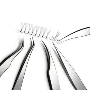 5 Pcs Silver Eyelash Tweezers Set Stainless Steel Professional Lash Extension <b>Tools</b> with PU Leather Case - Product Image 1