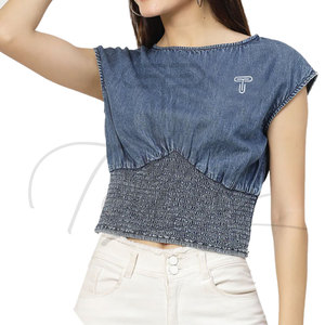 Vente flash : haut court en jean formel pour femmes, respirant, manches courtes, matière de haute qualité, automne - Product Image 1