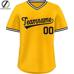 Maillot de baseball jaune personnalisé, col en V, manches courtes, nom de l'équipe, numéro imprimé, polyester respirant, vêtements de sport unisexes pour adultes - Product Image 1