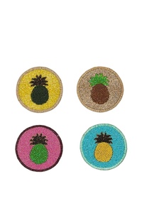 Statement Top Beaded Embroidery Black & White Fern Two Set Coaster With Fancy Handcraft And Elegant <b>Wine</b> <b>Stoppers</b> - Product Image 5