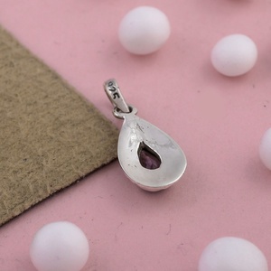 Pendentif en argent sterling 925 plaqué or et rhodium, améthyste naturelle en forme de poire, pour femmes, bijoux en pierres précieuses faits à la main - Product Image 3