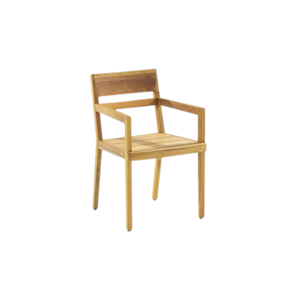 Chaise de salle à manger en bois moderne empilable, design minimaliste, résistante à l'eau, avec accoudoirs en bois massif, pour usage domestique et extérieur (villa, hôtel) - Product Image 1